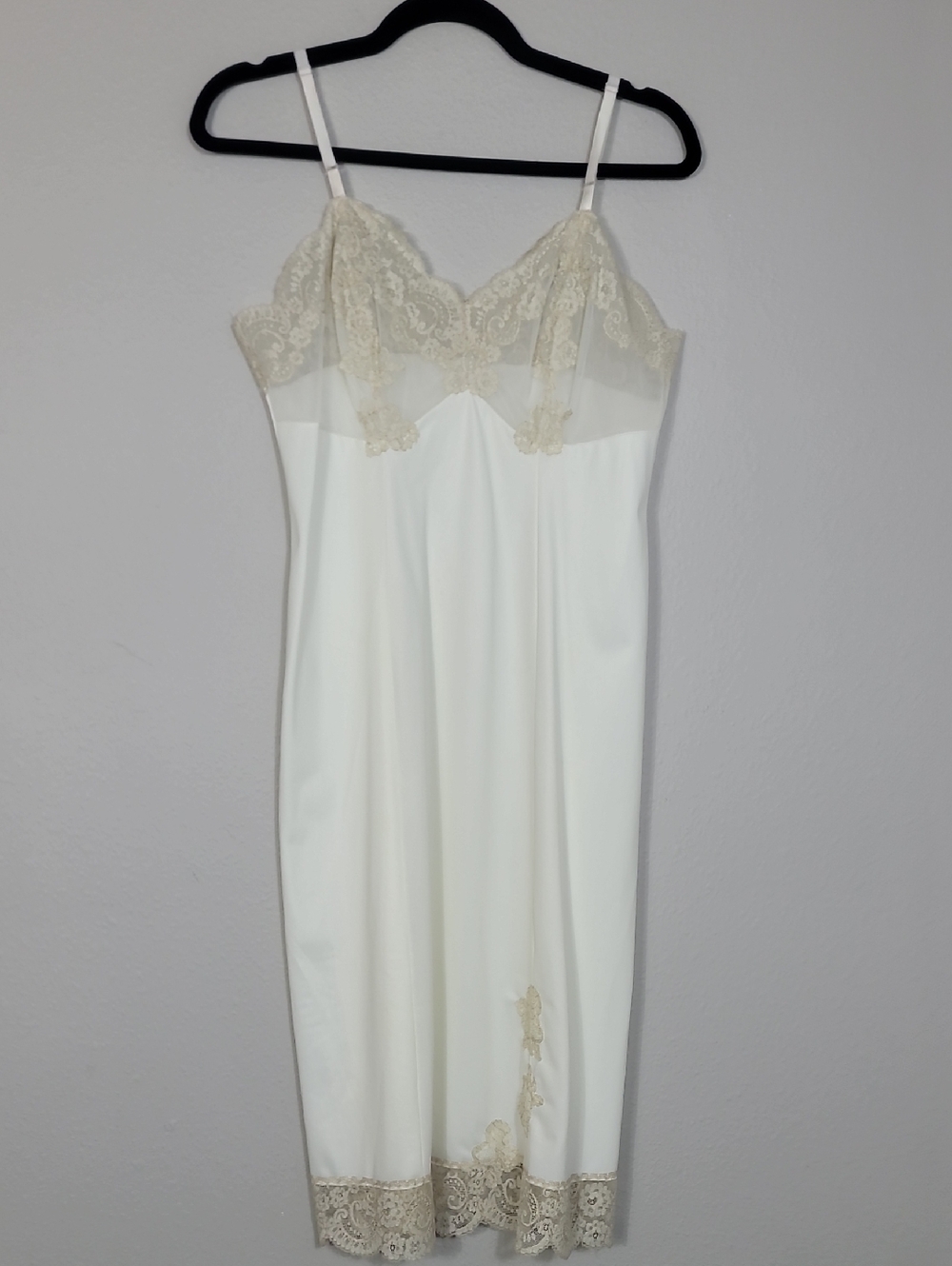Vintage Van Raalte Satin Lace Slip Dress Nightie Ivory Bridal Babydoll Small
